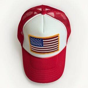 OTTO Red White USA Flag Patch Trucker Hat – Patriotic Snapback Mesh Cap